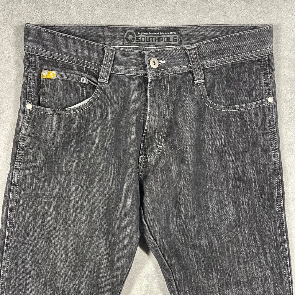Southpole Jeans Men 32 31x29 Acid Washed Black Straight Leg Denim Streetwear Y2K